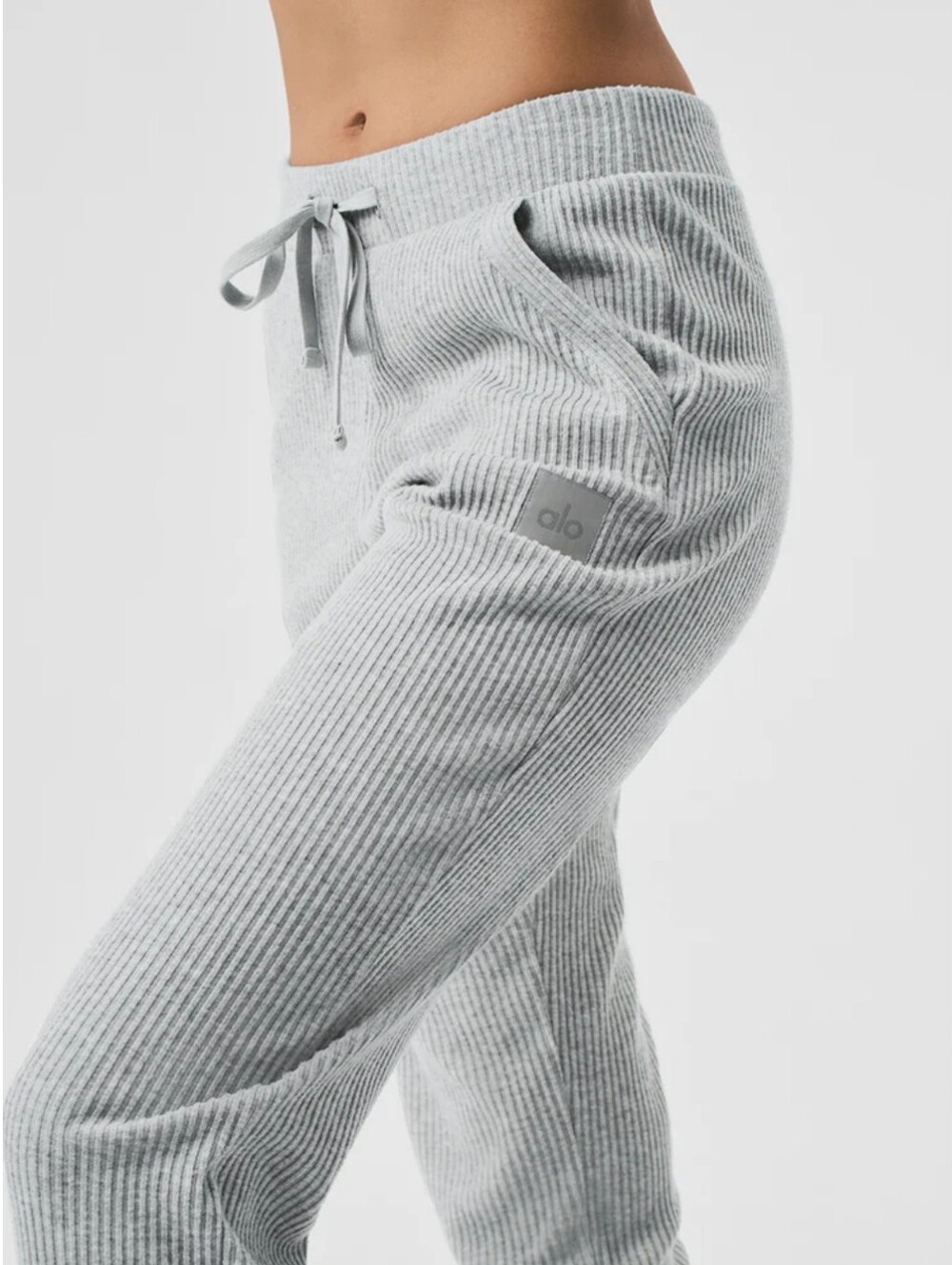 Alo Ribbed Light Gray Joggers